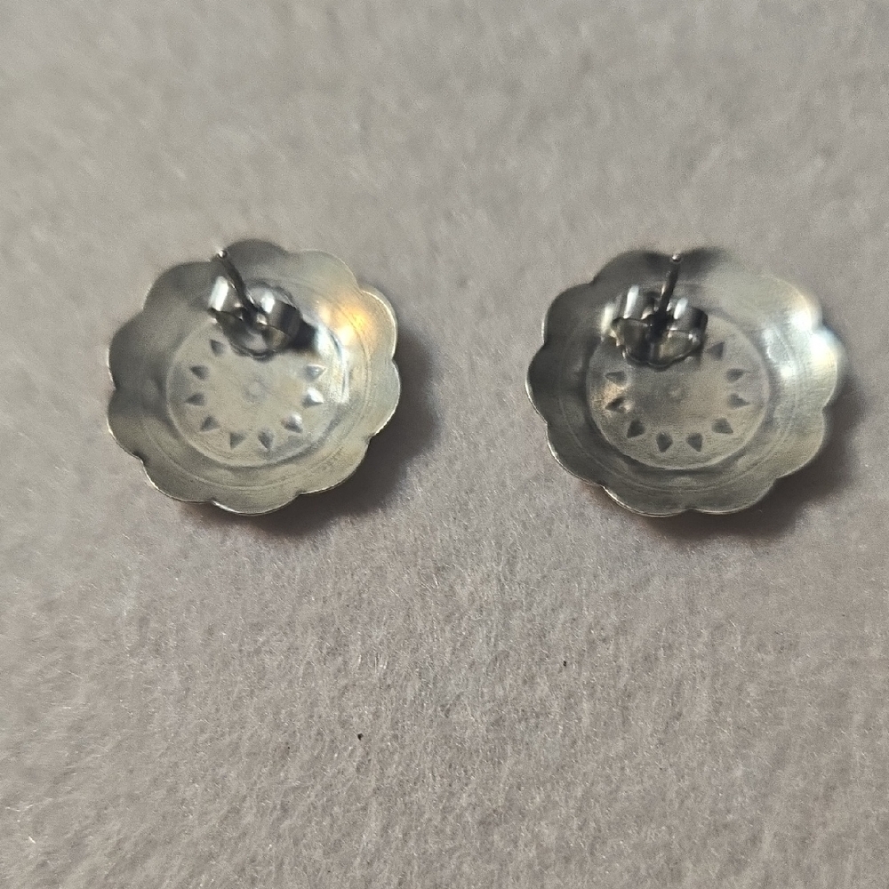 Sterling Silver Floral Concho Stud Earrings - Picture 3 of 3